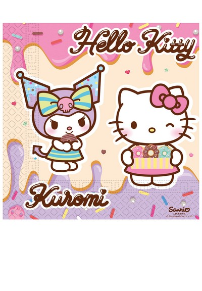 Hello Kitty, Kuromi, Cartoon, Plush, Pink background