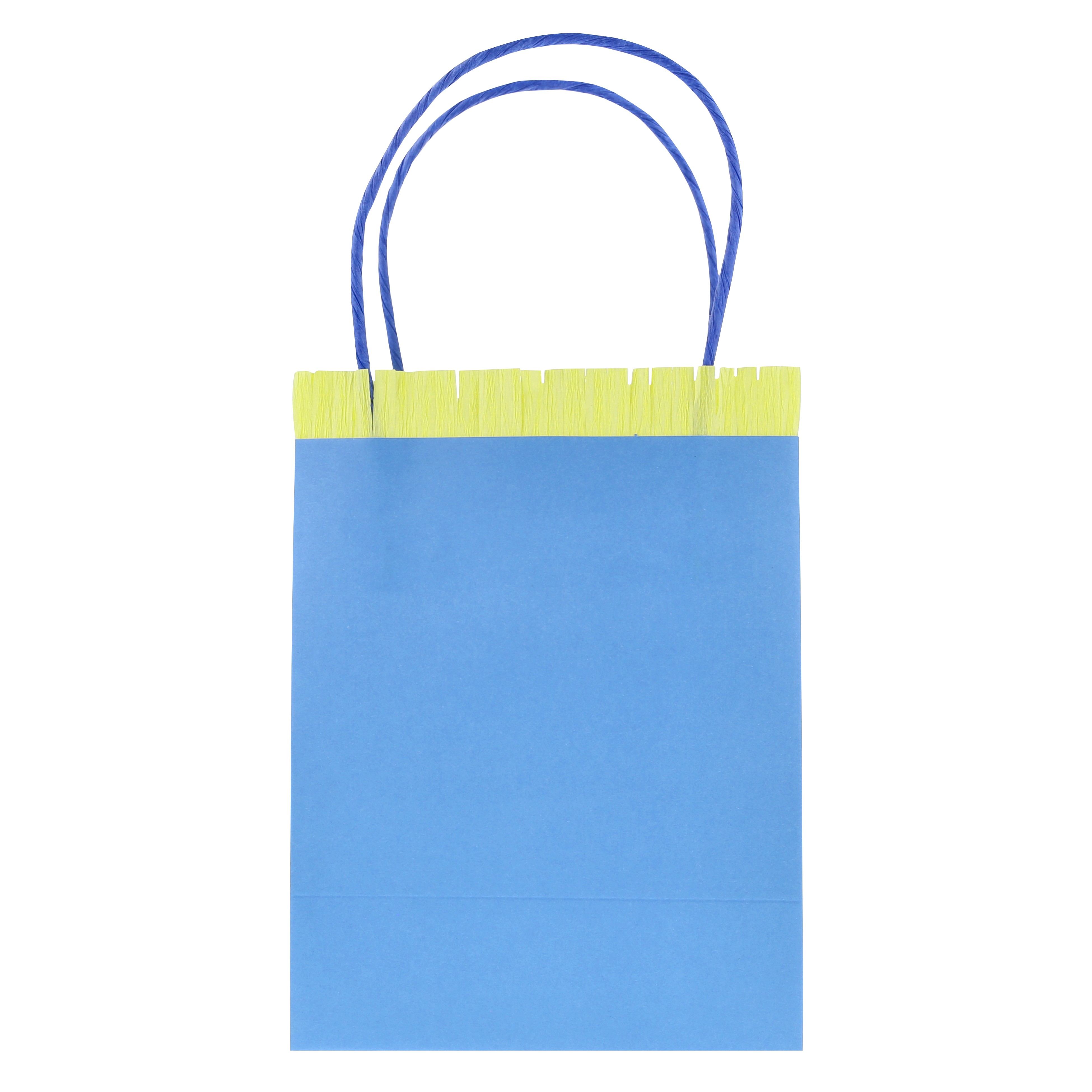 Geschenkbeutel, Papiertragetasche, blau, Gelbe Randverzierung, Schnurhenkel