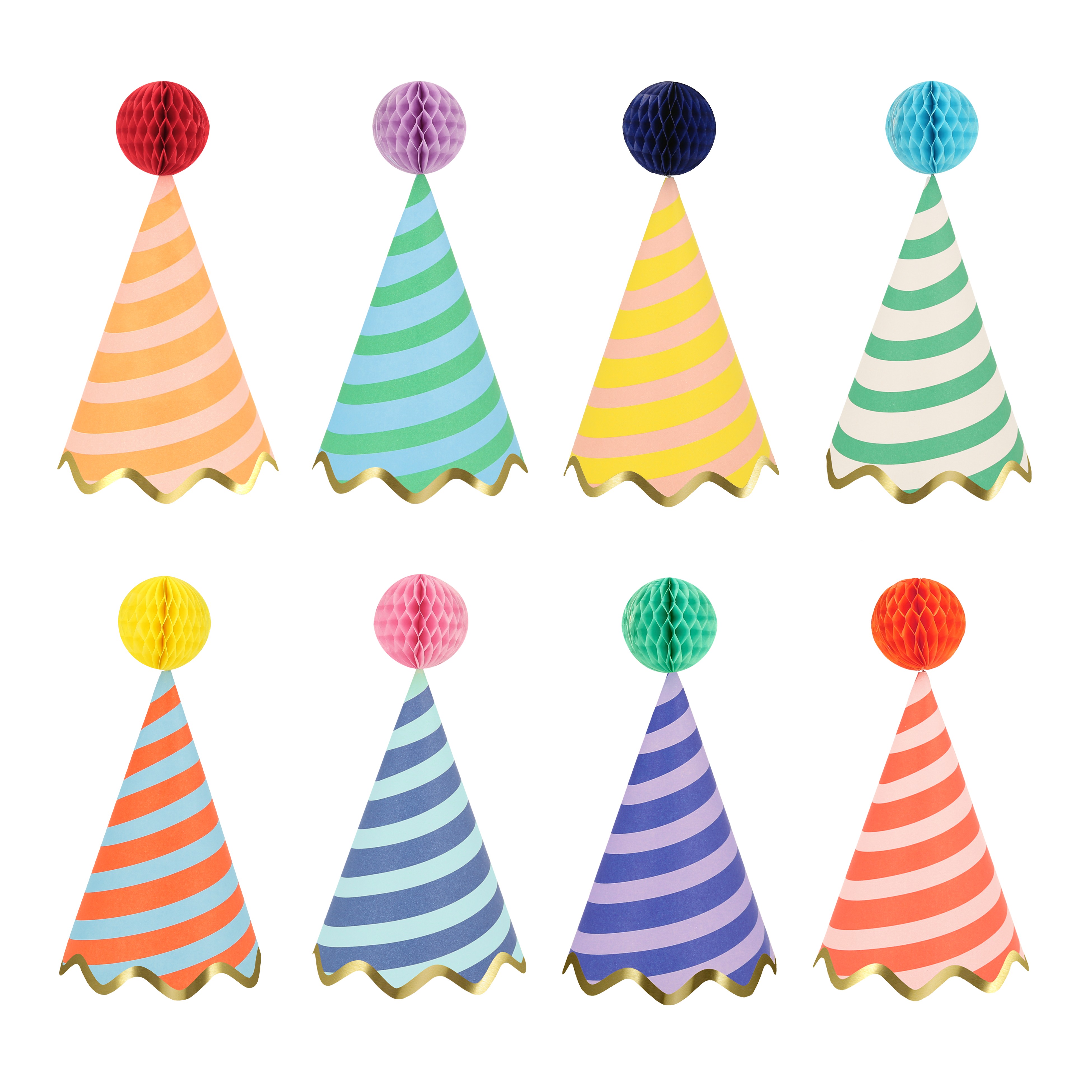 Partyhüte, Kegelhut, Bunt, Honigwabenball, Streifenmuster
