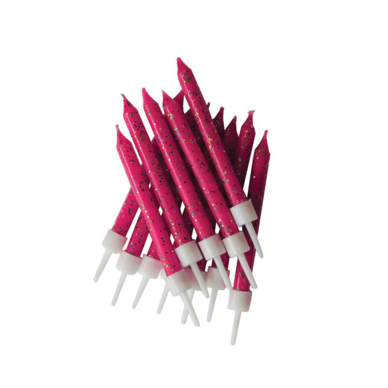Kindergeburtstag-Geburtstagskerzen-Glitzer-Pink-mit-Halter-1
