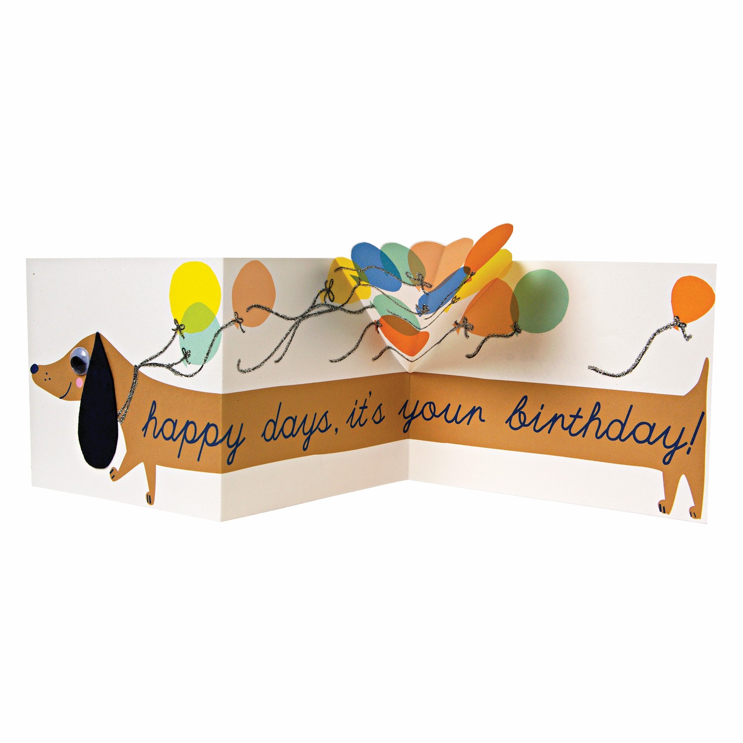 Geburtstagskarte, Hund, Ballons, Banderole, Glückwunschspruch