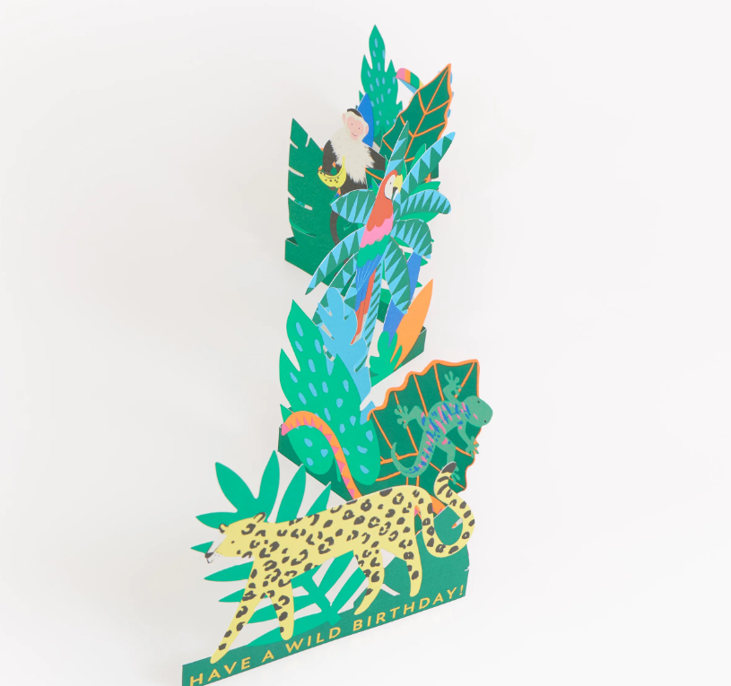 dschungel, bunte collage, tierwelt, leopard, geburtstagsparty
