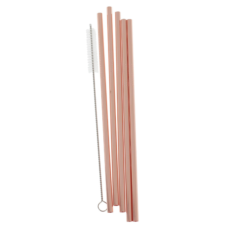 Pailles Metal or rose réutilisables, 5 pcs.