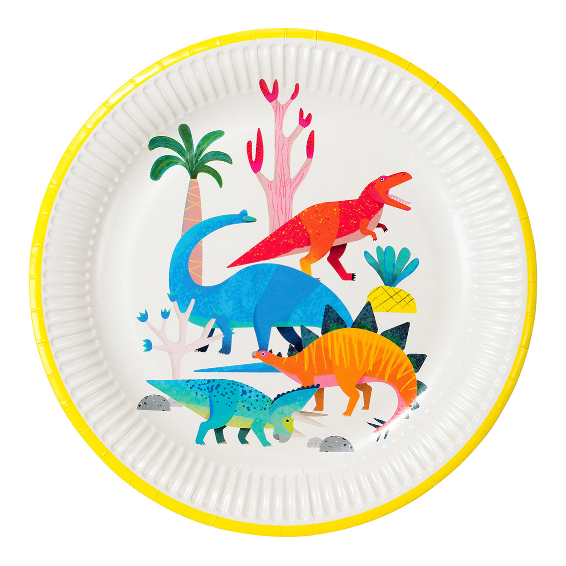 Pappteller, Dinosaurier, Bubble-Design, Gelb Rand, Kinderspeiseteller