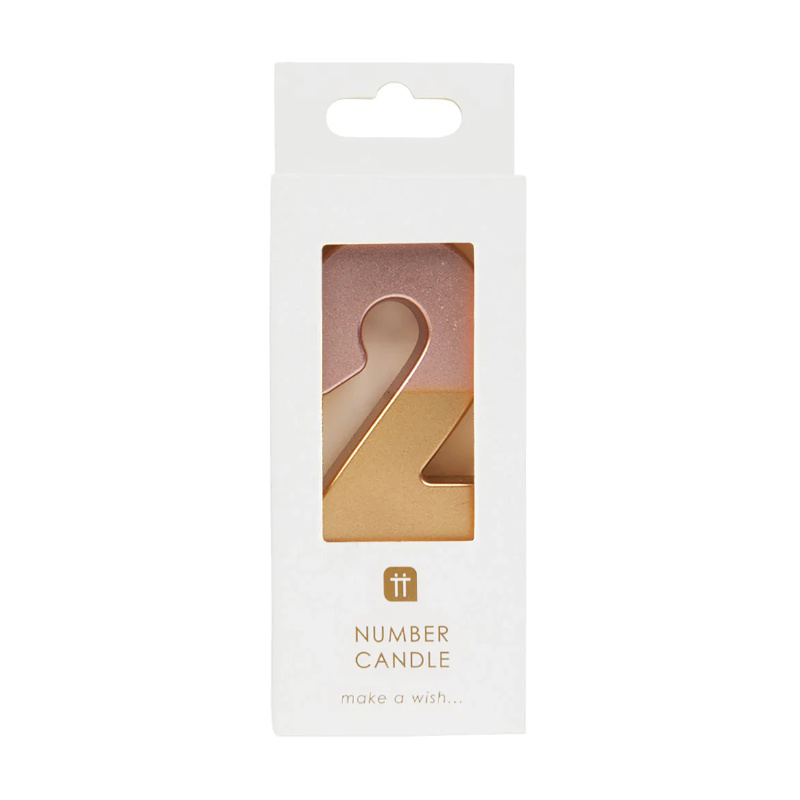 Kindergeburtstag-Zahlenkerze_Zahl_2_Rosegold_in_Gold_getunkt_1