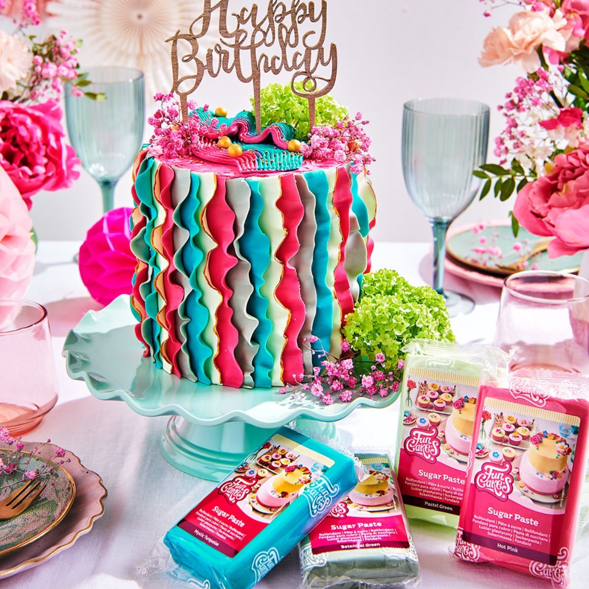 Kuchen, Birthday-Cake, Zuckerguss, Pastellfarben, Dekoration