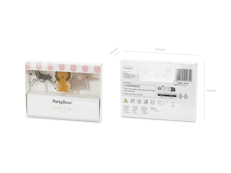 Kerzen-Set, 3 Teile, Mini-Figuren, Zebra, Rosa Abdeckung