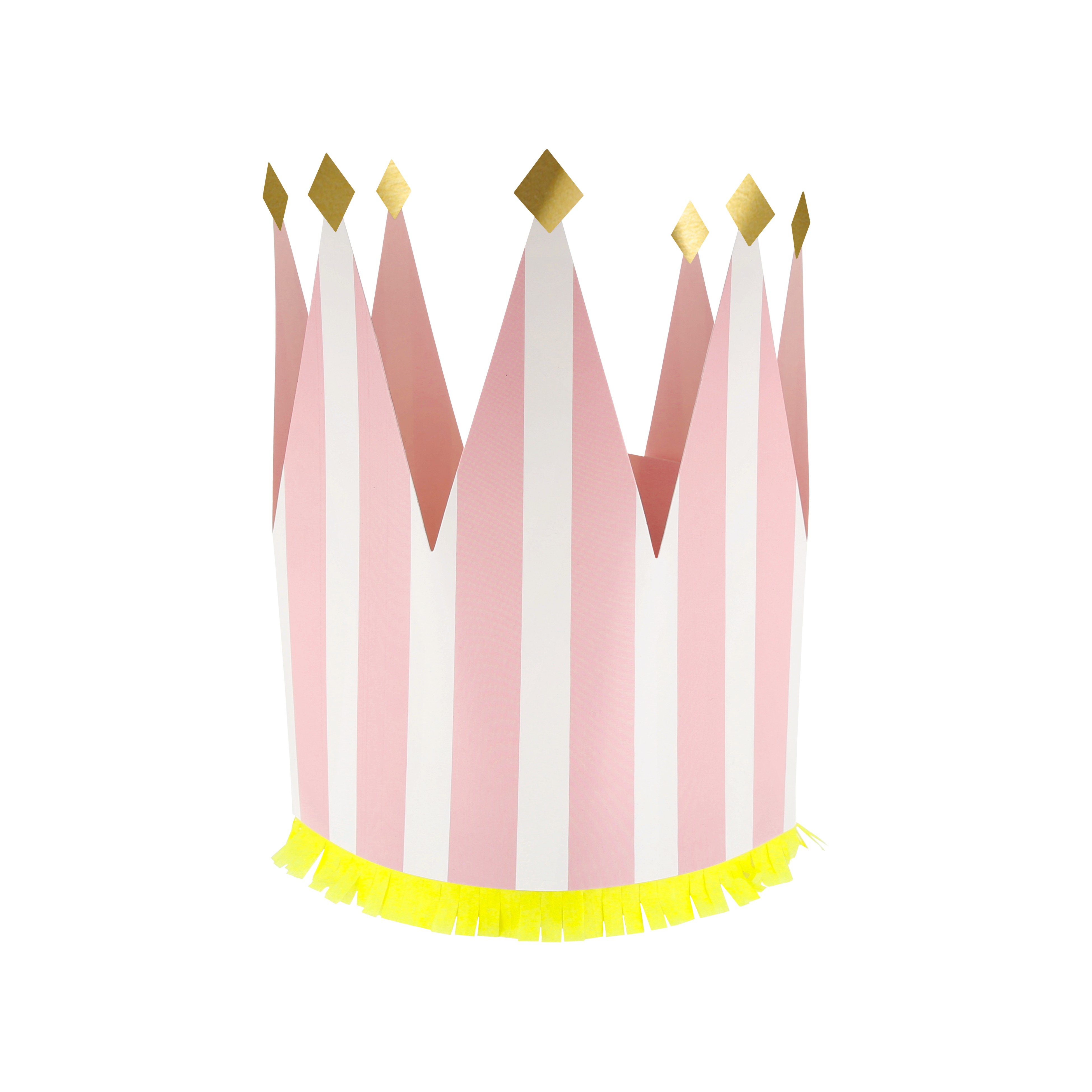 Partyhut, Rosa Streifen, Goldene Akzente, Crepe-Papier, Krone Form