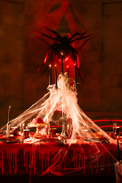 Halloween, Kuchen, Tischdekoration, Spinnennetz, Kerzen