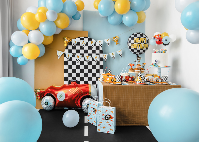 Geburtstagsdeko, Ballons, Autothema, Checkered Muster, Geschenkbeutel