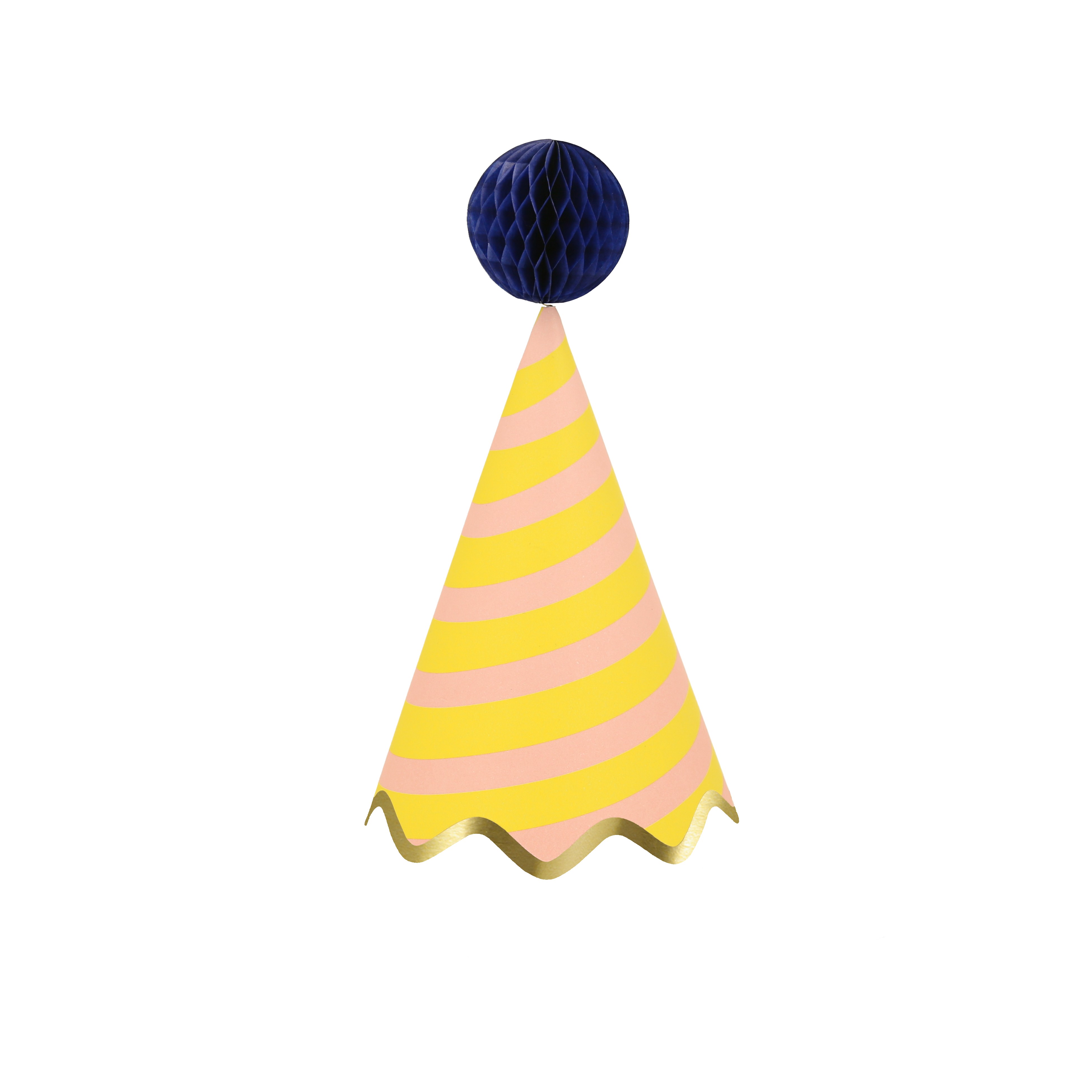 party hat, cone hat, paper hat, pinata style, yellow pink