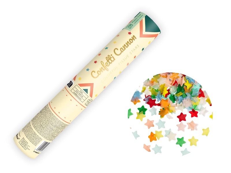 Canon à confettis étoiles, 20 cm