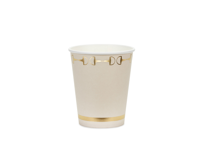 Pappbecher, Beige Becher, Goldrand, Goldband, Höhlbecher