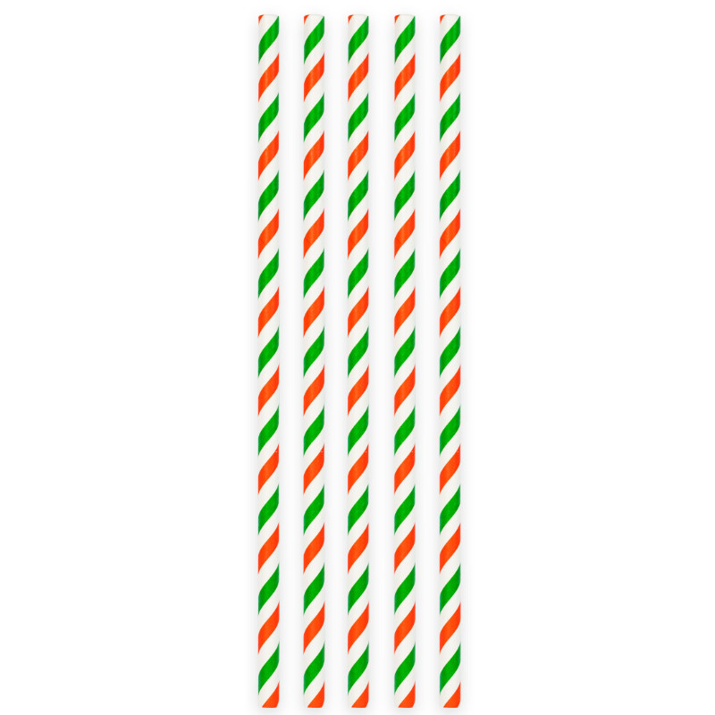 Pailles à boire blanc, vert et rouge rayé, 20 pcs.