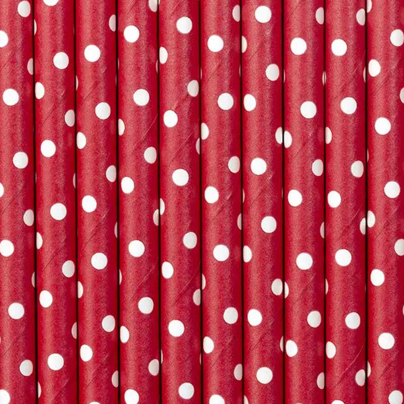 Kindergeburtstag-Papiertrinkhalme_Rot_mit_weissen_Punkten_10_Stk_1