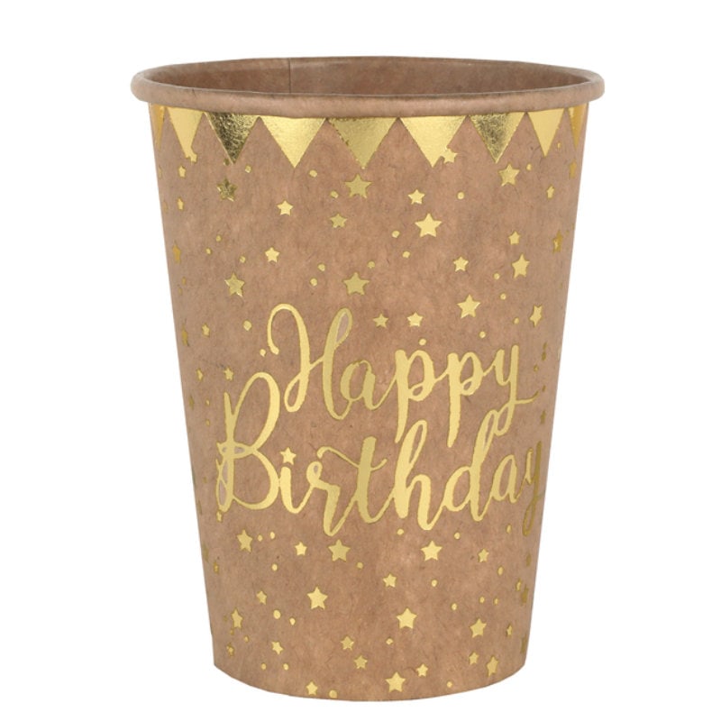 Partybecher Happy Birthday kraft, 10 Stk.
- Pappbecher Kindergeburtstag - Einweggeschirr - Tischdeko - junior-partyshop.ch