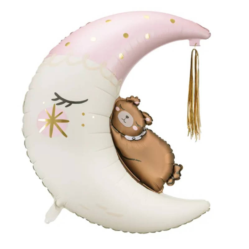 Folienballon Teddybär auf dem Mond Rosa