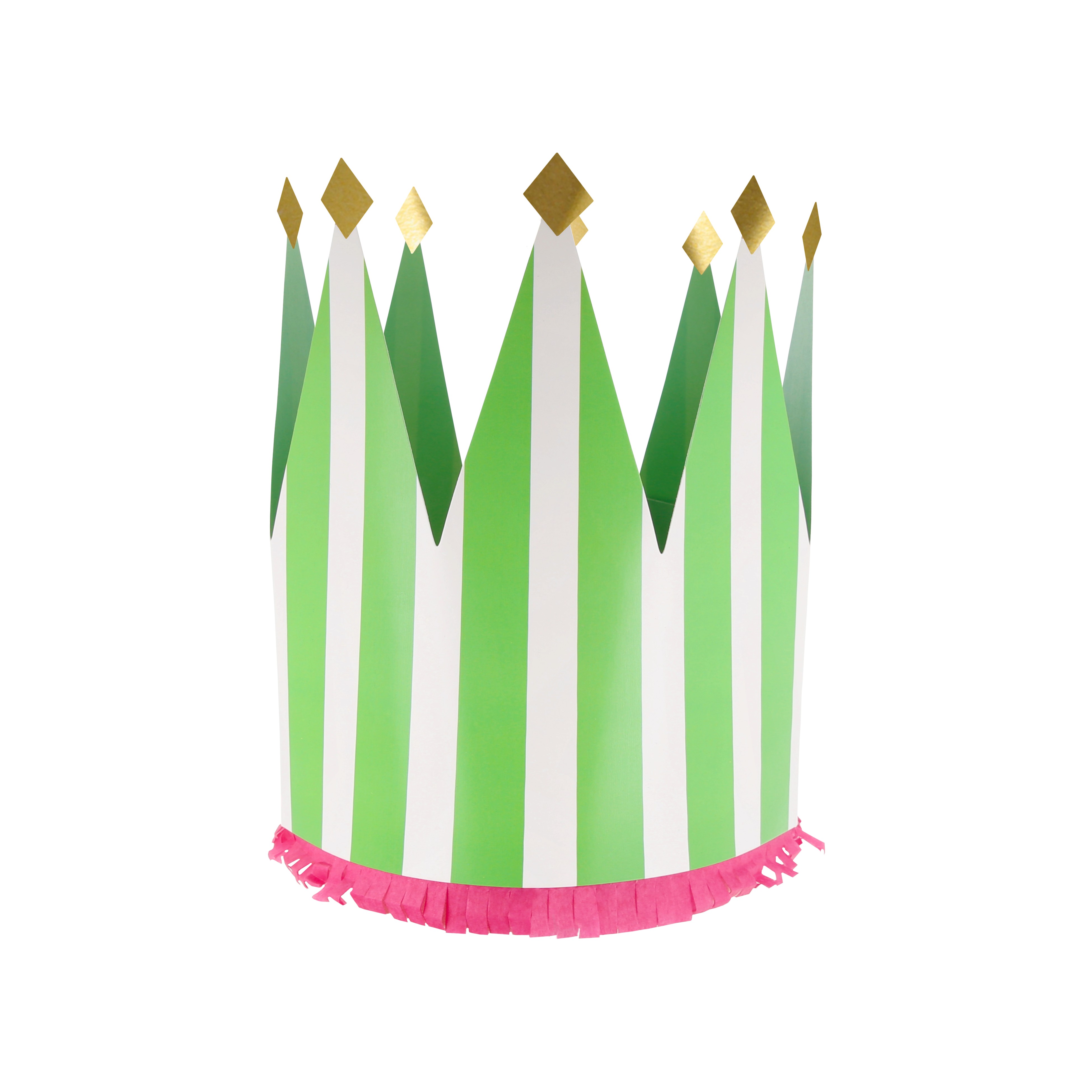 Birthday hat, Paper crown, Green, Stripes, Gold tips