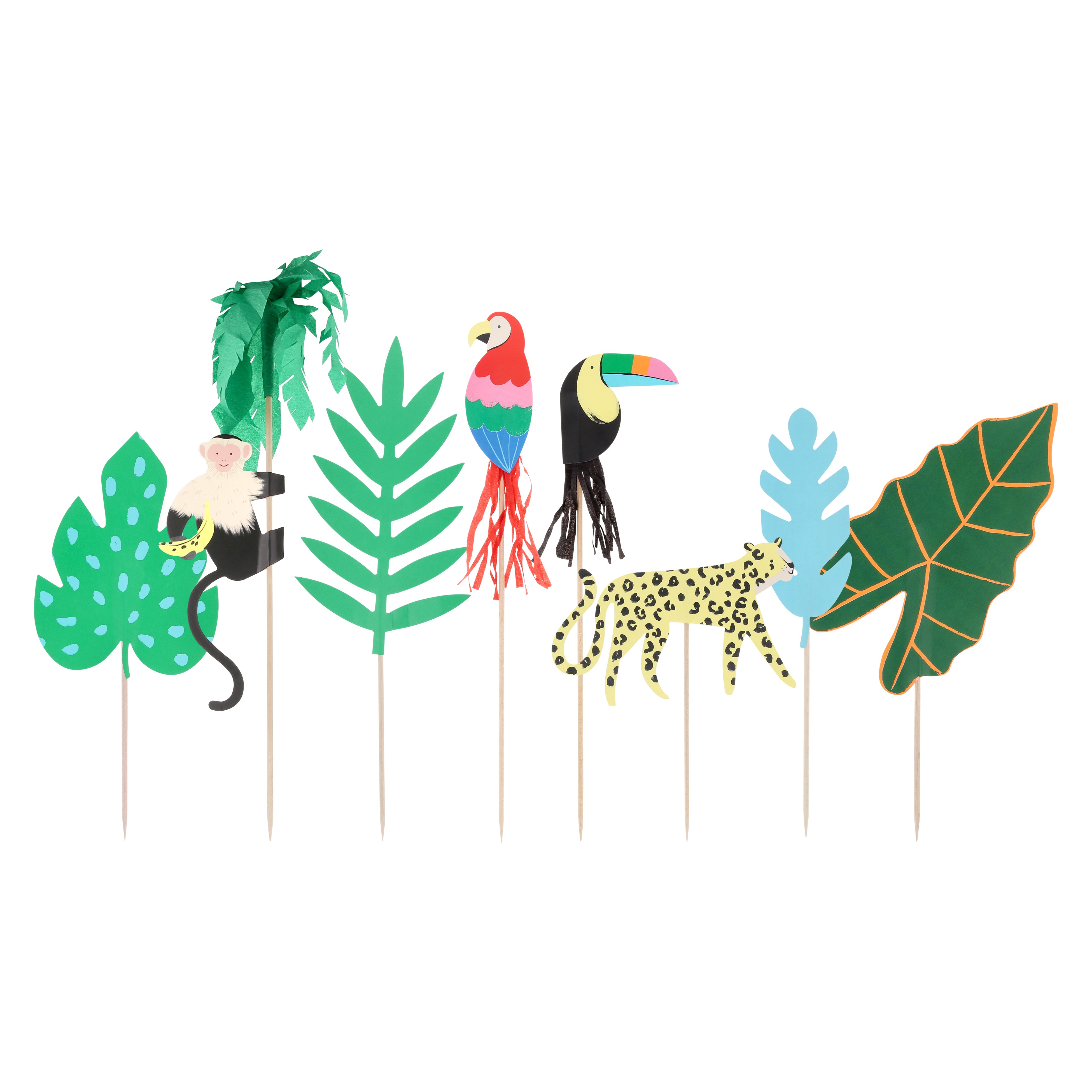 Papierfiguren, Tierfiguren, Dschungel motif, Blätter, Stöckchen-Backdrop