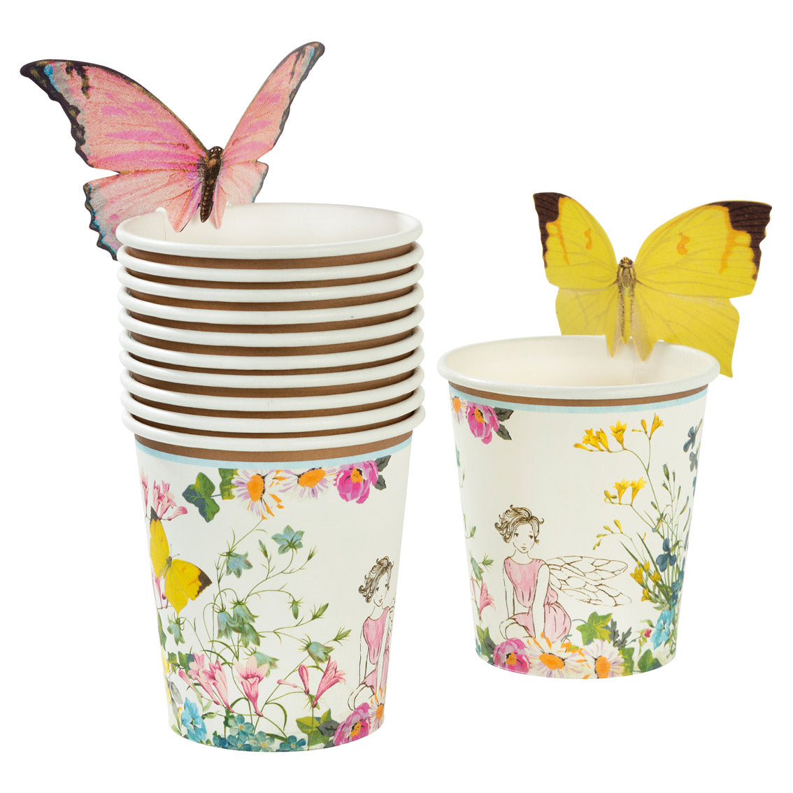 Teller, Becher, Blumenmuster, SchmetterlingDeko, Papierbecher