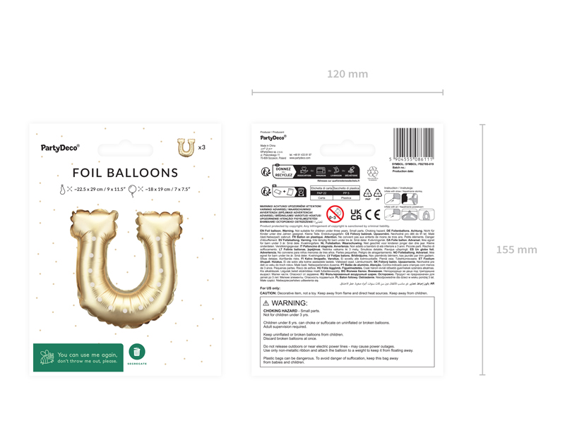 foil balloons, gold U, balloon letter U, party decoration, number U balloon