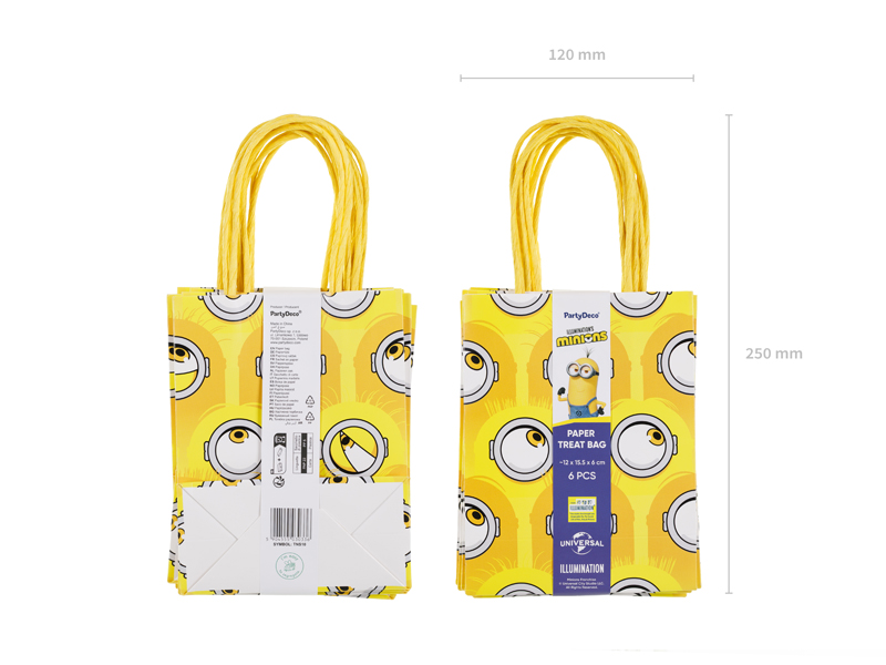 Minions, Papierbeutel, Geschenktüten, Gelb, 6 Stück