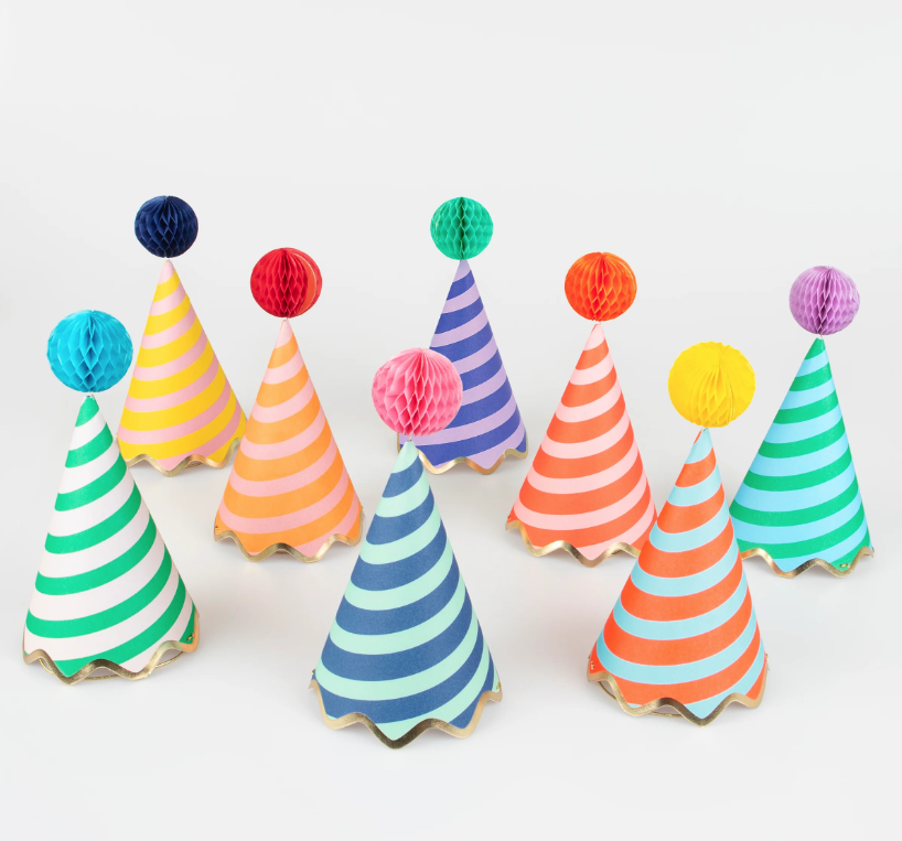 party hats, cone hats, gestreift, Papier, bunt