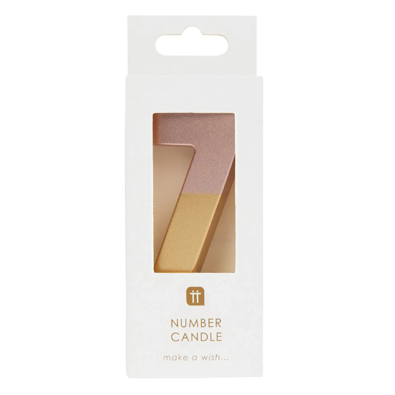 Kindergeburtstag-Zahlenkerze_Zahl_7_Rosegold_in_Gold_getunkt_1