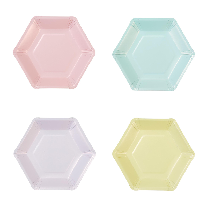 Assiettes de fête Pastel Hexagonal, 8 pcs.