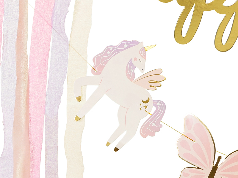 unicorn, unicorn illustration, pastellfarben, schmetterling, lichterkette