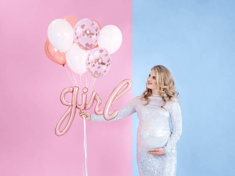 Ballons, Ballon bouquet, Pailletten-Kleid, schwangere Frau, Ballontext 'girl'