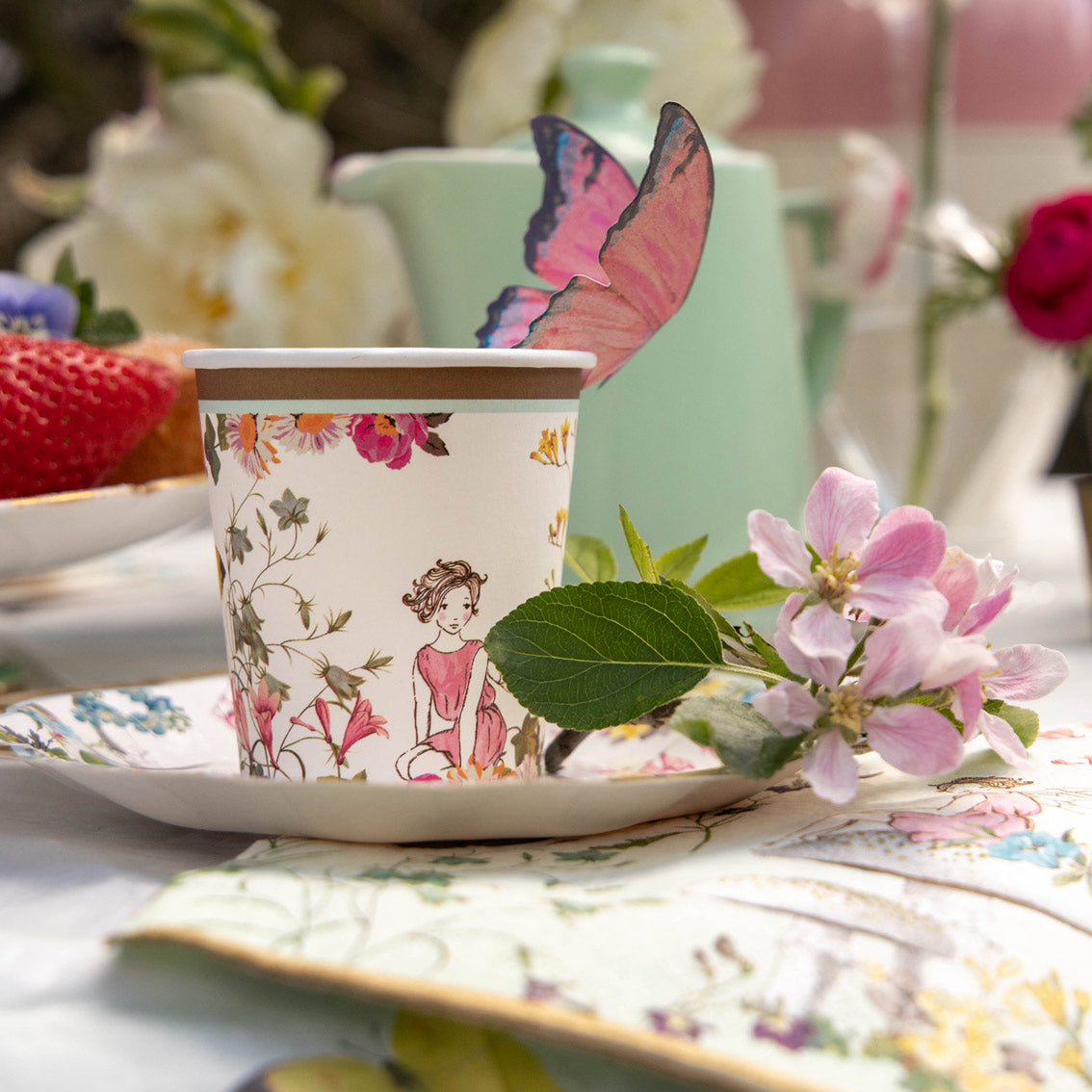 Pappteller, Becher, Floral, Blumenmuster, Papiergeschirr