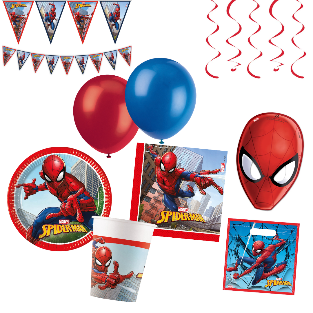 spider-man, party, balloons, banner, papier-teller