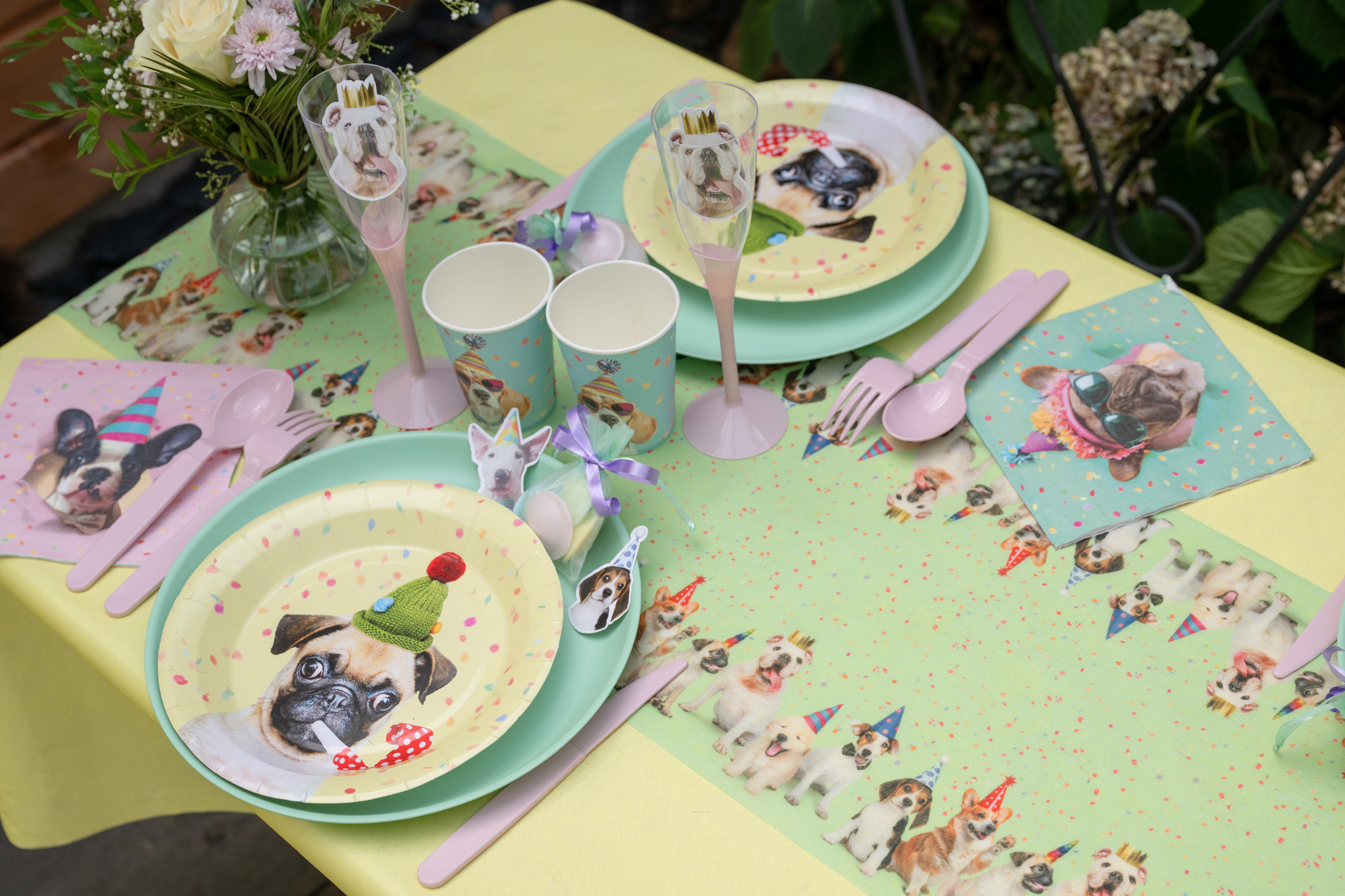 Hundekinder-Party, Pappe Teller, Pastellfarben, Party Geschirr, Dekorierte Servietten
