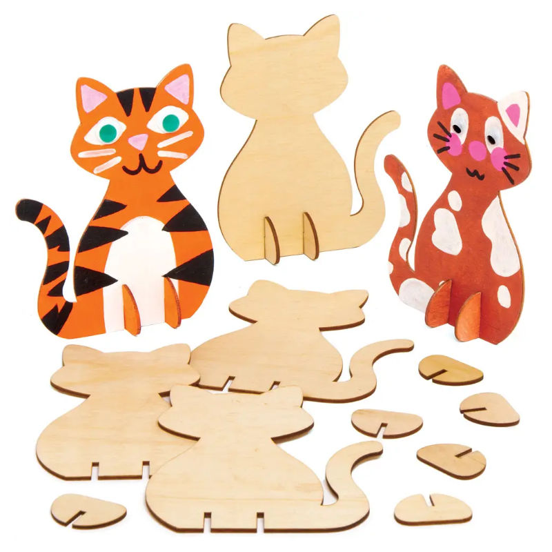 3D-Katzen aus Holz zum Basteln, 6 Stk.