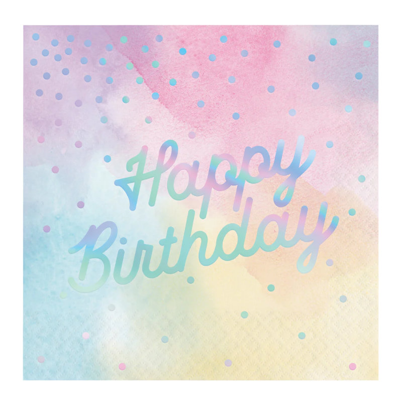 Servietten Schillernd Happy Birthday, 16 Stk.