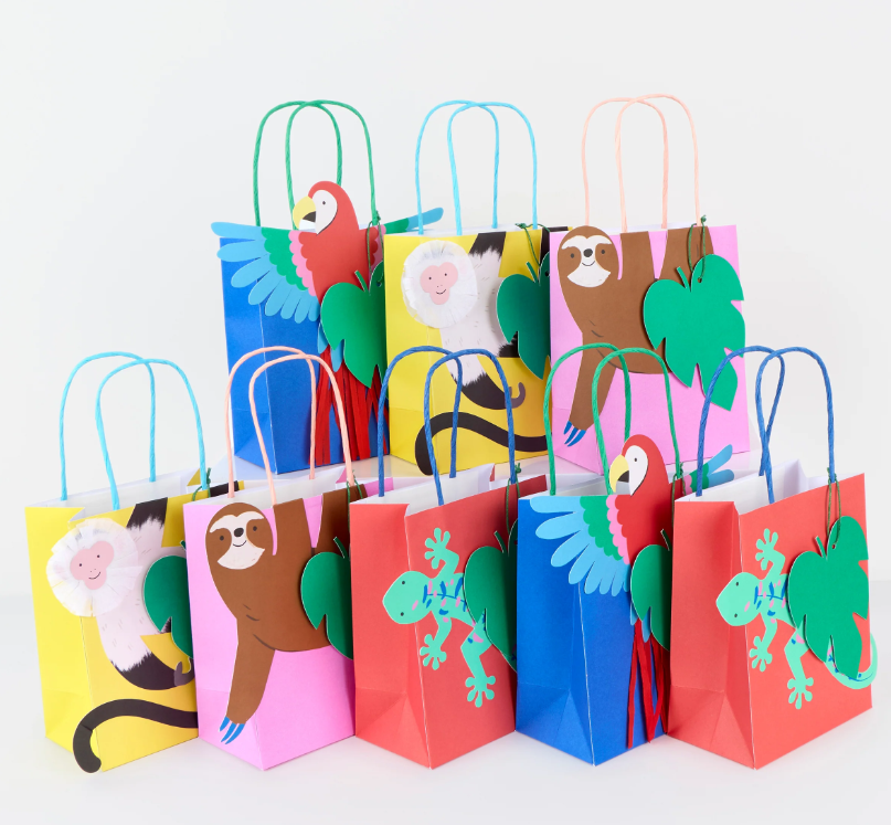 Geschenkbeutel, Geschenktüte, Papierbeutel, Tiermuster, bunte Farben