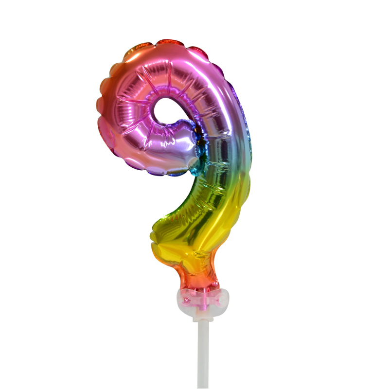 Kindergeburtstag-Cake-Topper-mini-Folienballon-Regenbogen-Nummer-9