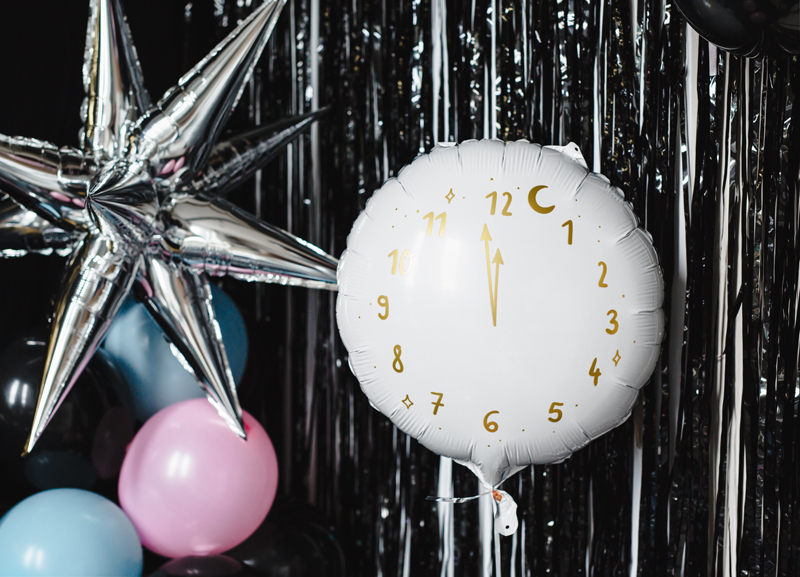 Uhrballon, Clock balloon, Silberballon, Dekoration, Partykugel
