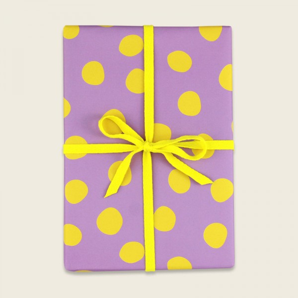 Geschenkpapier Lila mit gelben Punkten