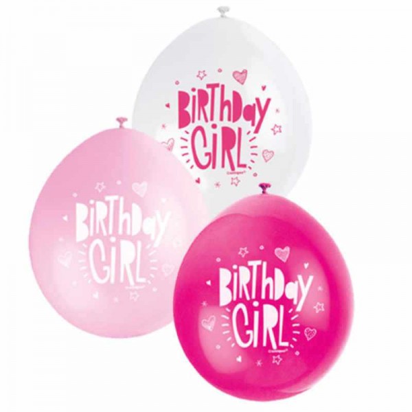 Luftballons Birthday Girl, 10 Stk.