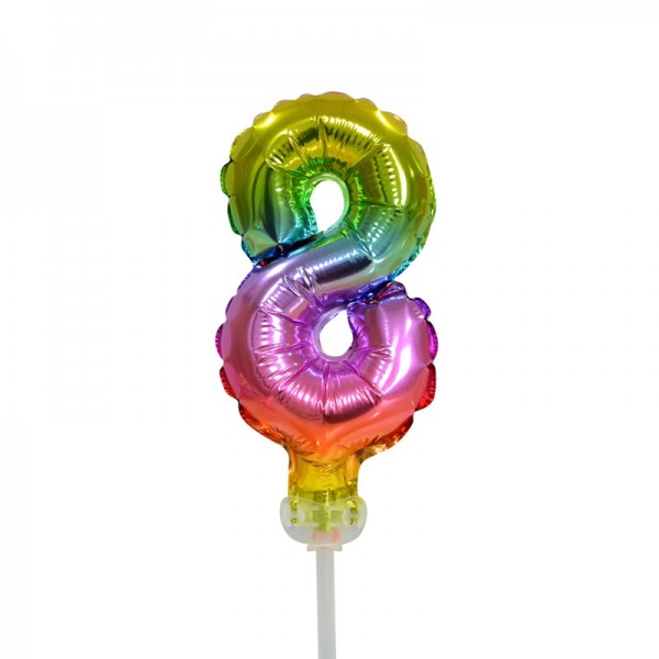 Cake Topper Folienballon mini Regenbogen Zahl 8