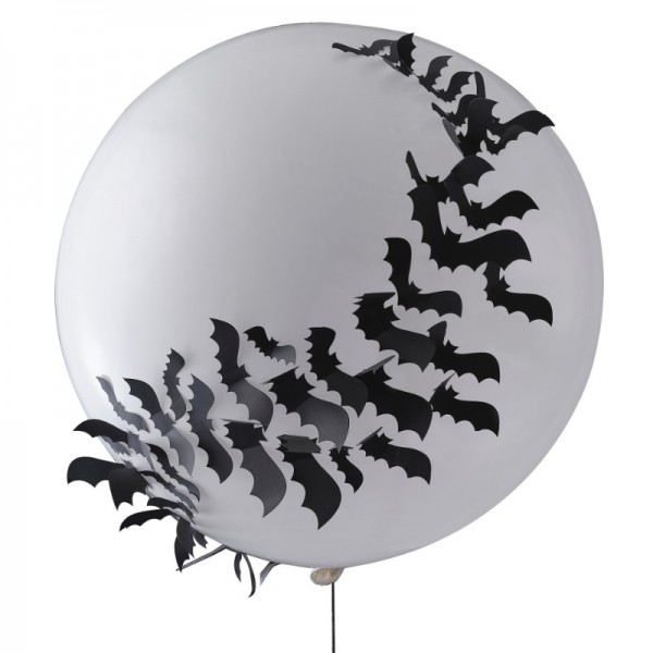 Luftballon gross Halloween mit 3D Fledermäuse weiss