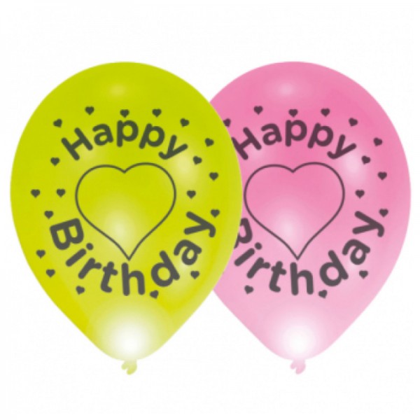 Luftballons LED Happy Birthday Herz, 4 Stk.