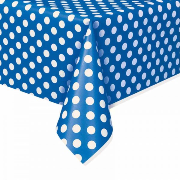 Tischdecke blau mit weissen Punkten