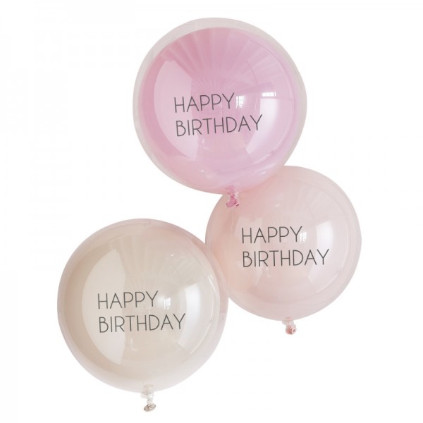 Luftballons Doppel Happy Birthday Pastell, 3 Stk.