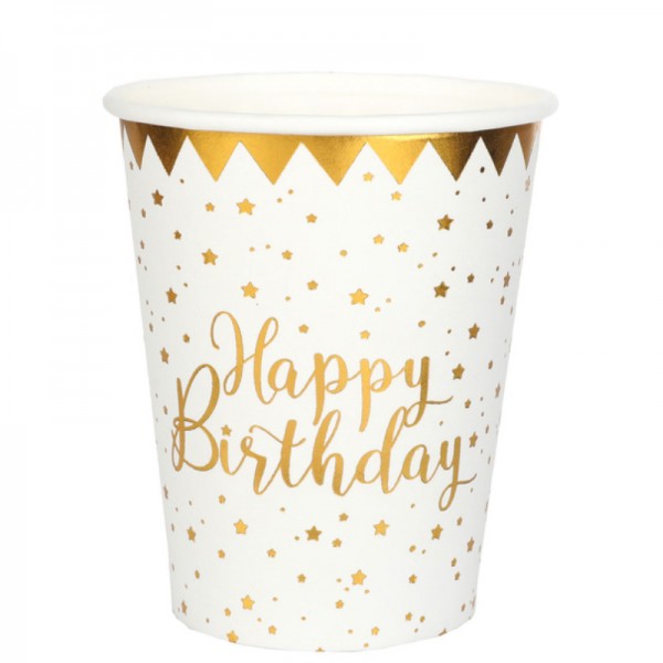 Gobelets Happy Birthday blanc, 10 pcs.