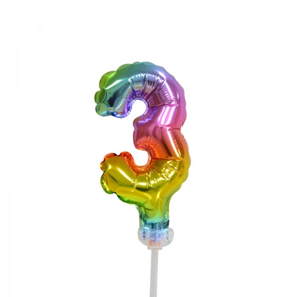 Cake Topper Folienballon mini Regenbogen Zahl 3
