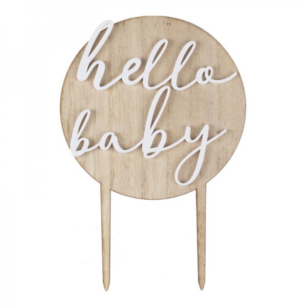 Cake Topper Hello Baby Holz
