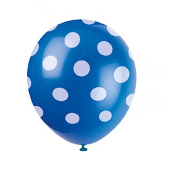 Luftballons blau mit weissen Punkten, 6 Stk.